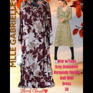 🌻NWT Mlle Gabrielle 3X FLORAL STRETCH A-LINE KNIT MIDI DRESS
